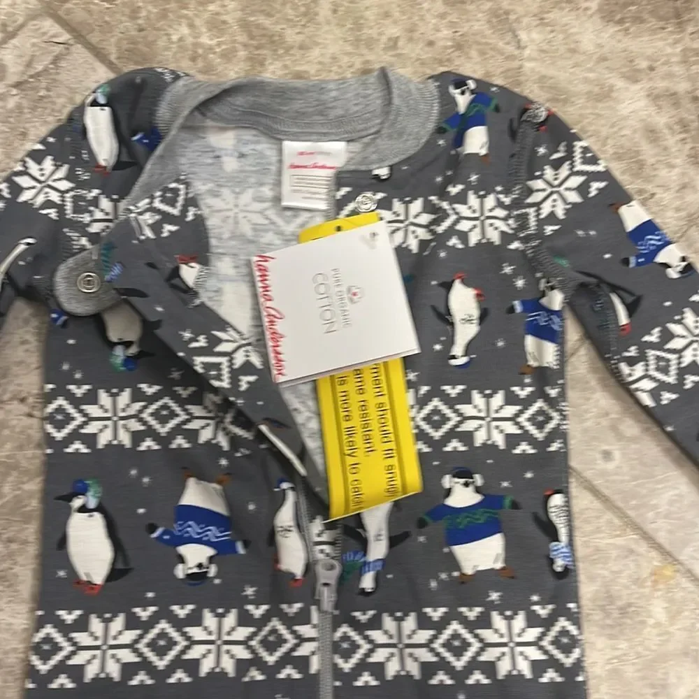 Hanna Andersson Gray Winter Penguin Holiday PJ Zip Up Pajama NEW